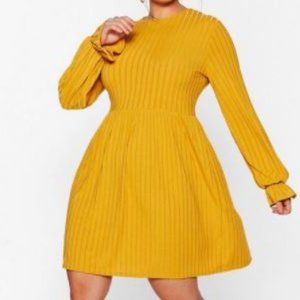 Nasty Gal Ribbed Long Sleeve Plus Size Dress